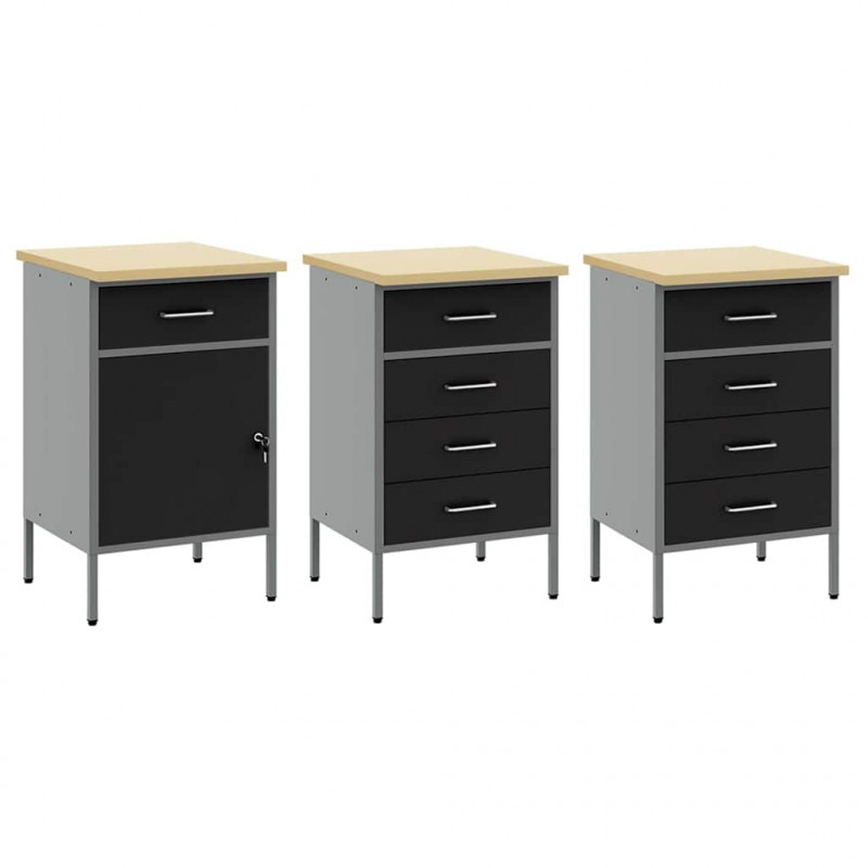Szafka robocza 8 pcs Czarny Drewno inżynieryjne i stal