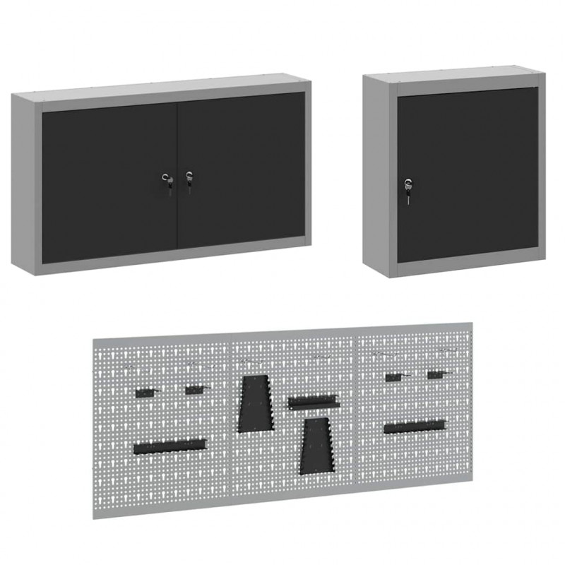 Szafka robocza 8 pcs Czarny Drewno inżynieryjne i stal