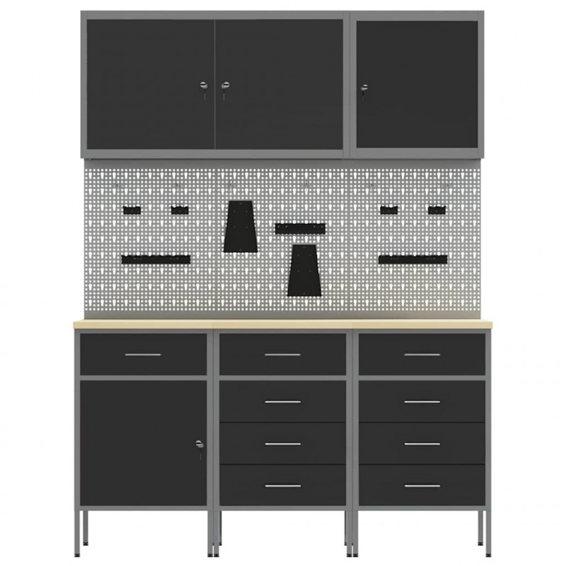 Szafka robocza 8 pcs Czarny Drewno inżynieryjne i stal
