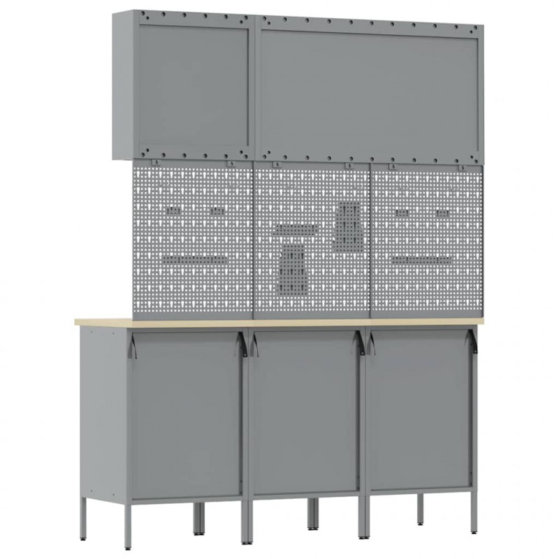 Szafka robocza 8 pcs Czerwony Drewno inżynieryjne i stal