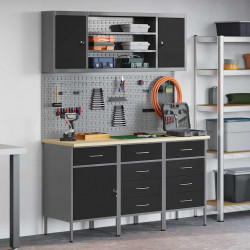 Szafka robocza z półką 7 pcs Czarny Drewno inżynieryjne i stal