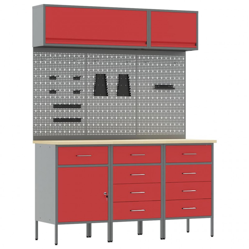 Zestaw szafek roboczych z szufladą Z blokadą 8 pcs Czerwony