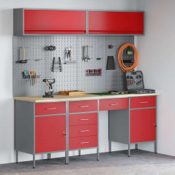 Szafka robocza 10 pcs Czerwony Drewno inżynieryjne i stal