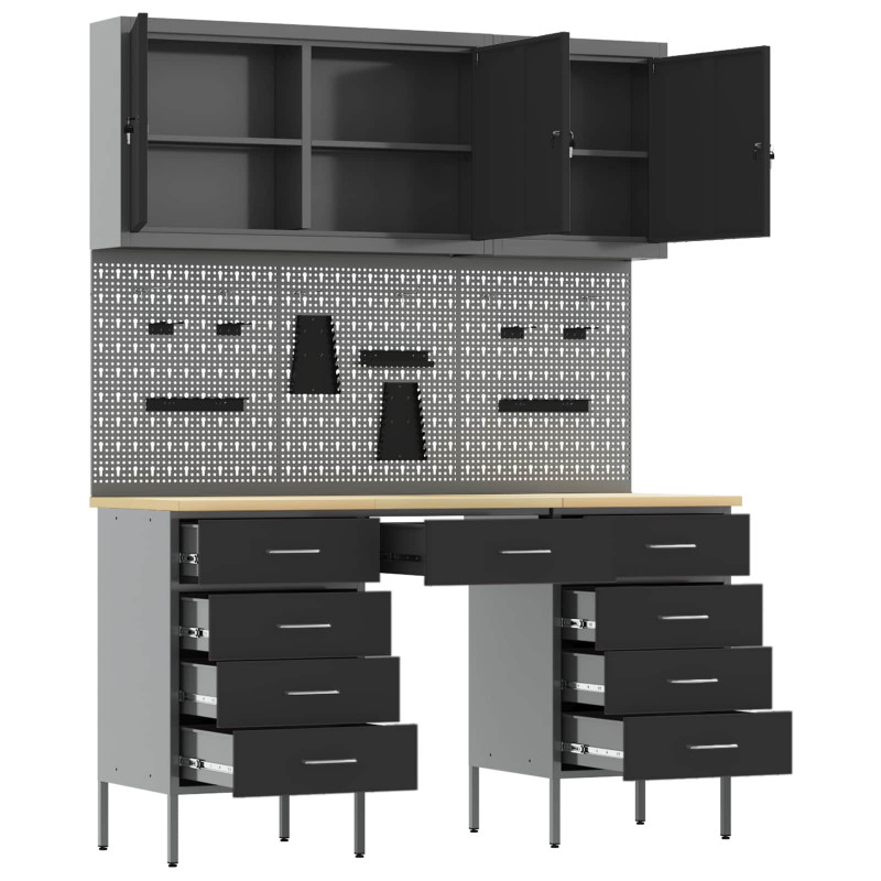 Szafka robocza 8 pcs Czarny Drewno inżynieryjne i stal