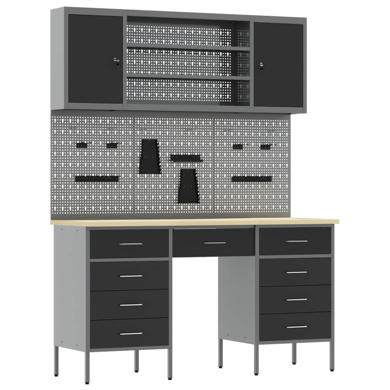 Szafka robocza 8 pcs Czarny Drewno inżynieryjne i stal