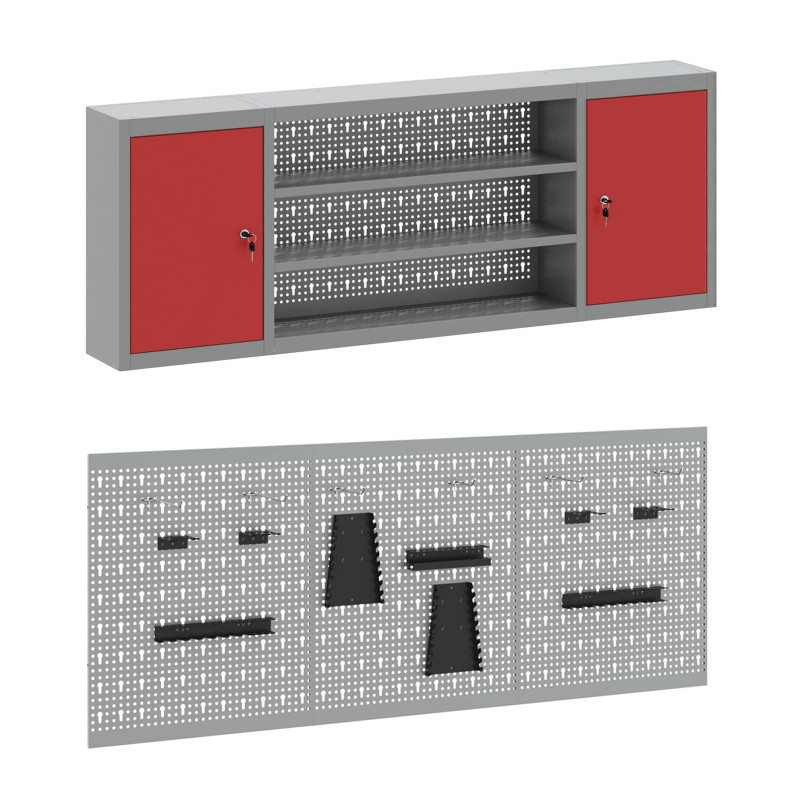 Szafka robocza 8 pcs Czerwony Drewno inżynieryjne i stal