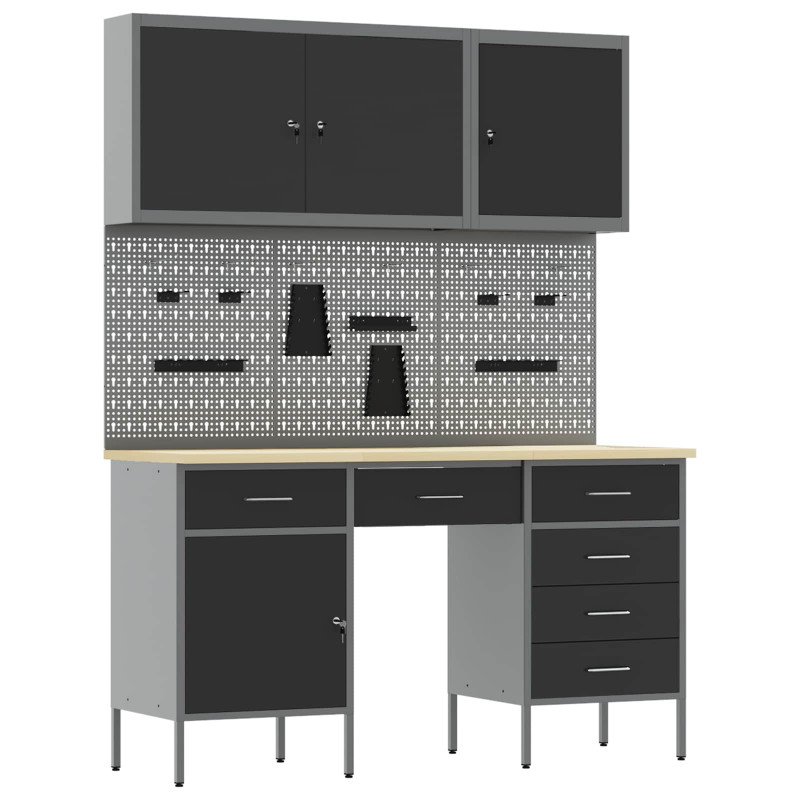 Szafka robocza 8 pcs Czarny Drewno inżynieryjne i stal