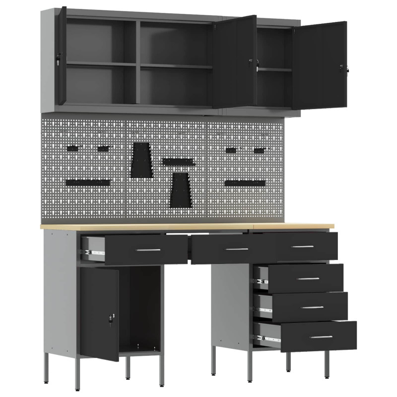 Szafka robocza 8 pcs Czarny Drewno inżynieryjne i stal