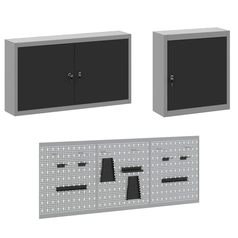 Szafka robocza 8 pcs Czarny Drewno inżynieryjne i stal