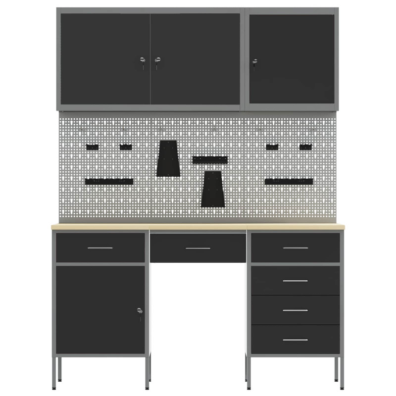 Szafka robocza 8 pcs Czarny Drewno inżynieryjne i stal