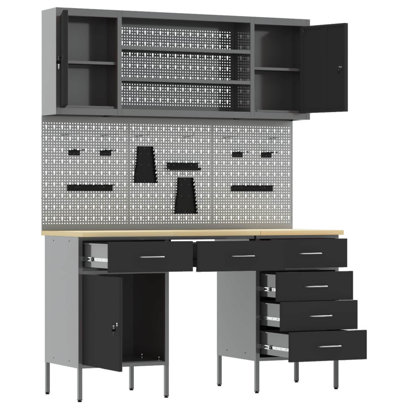 Szafka robocza 8 pcs Czarny Drewno inżynieryjne i stal