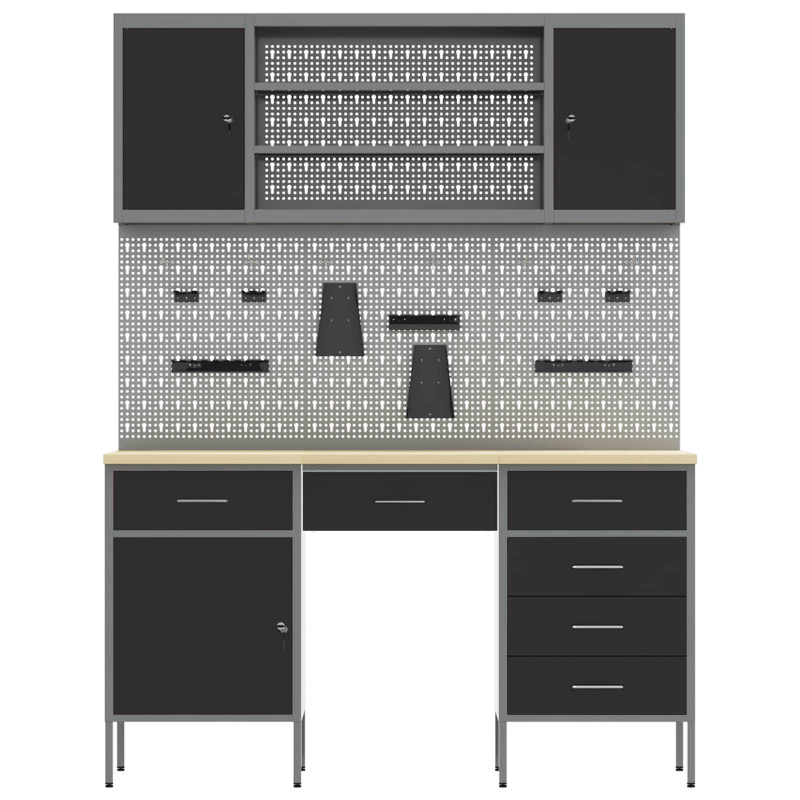 Szafka robocza 8 pcs Czarny Drewno inżynieryjne i stal