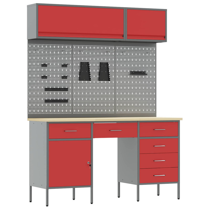 Zestaw szafek roboczych z szufladą Z blokadą 8 pcs Czerwony