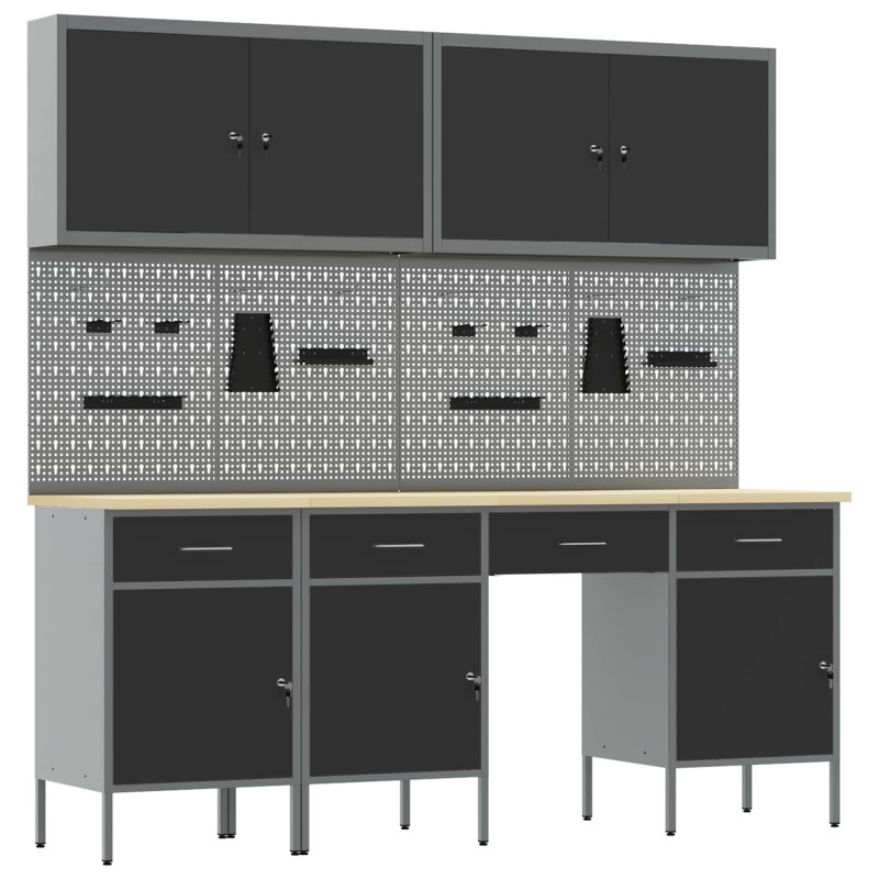 Szafka robocza 10 pcs Czarny Drewno inżynieryjne i stal