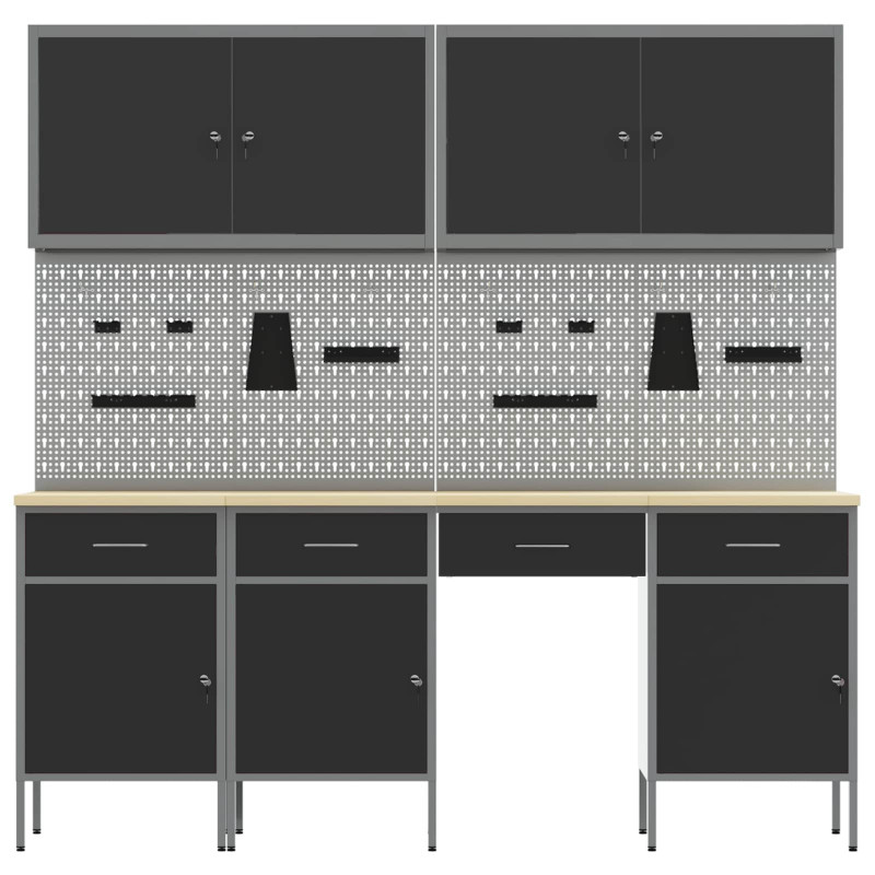 Szafka robocza 10 pcs Czarny Drewno inżynieryjne i stal
