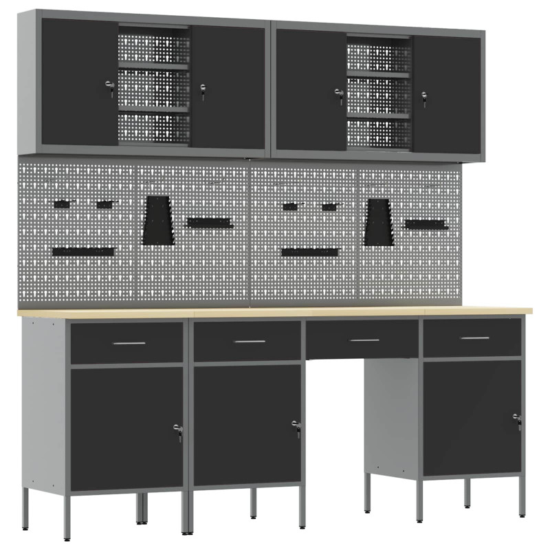 Szafka robocza 10 pcs Czarny Drewno inżynieryjne i stal