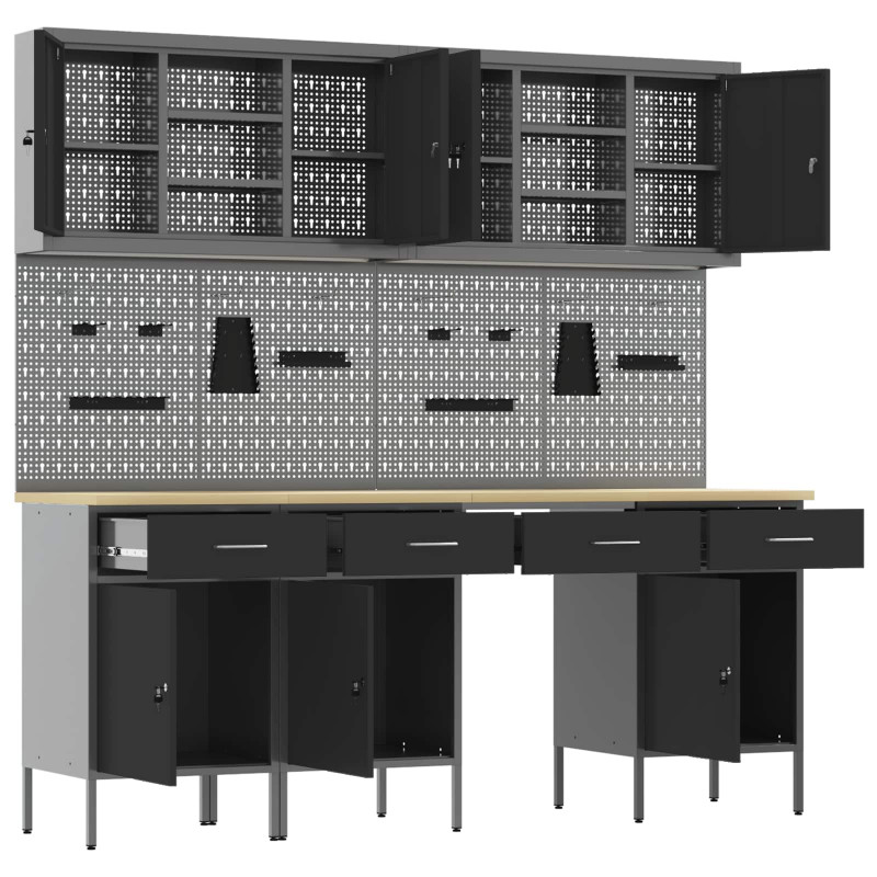 Szafka robocza 10 pcs Czarny Drewno inżynieryjne i stal