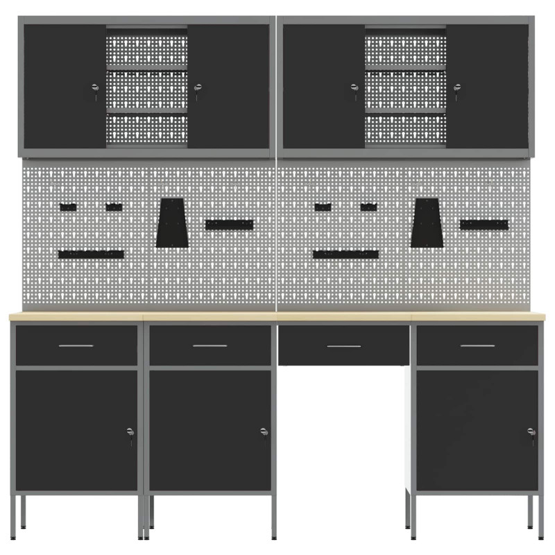 Szafka robocza 10 pcs Czarny Drewno inżynieryjne i stal