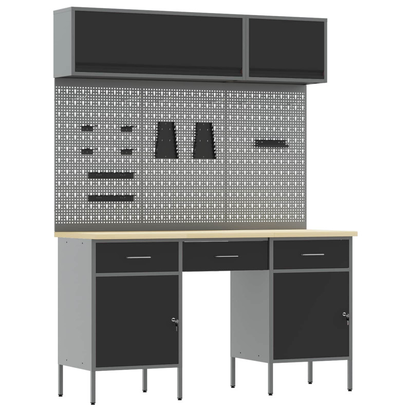 Szafka robocza 10 pcs Czarny Drewno inżynieryjne i stal