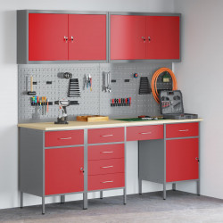 Szafka robocza 10 pcs Czerwony Drewno inżynieryjne i stal