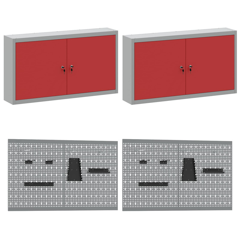 Szafka robocza 10 pcs Czerwony Drewno inżynieryjne i stal