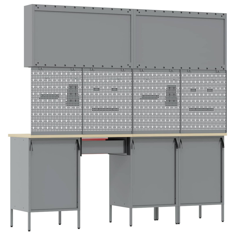 Szafka robocza 10 pcs Czerwony Drewno inżynieryjne i stal