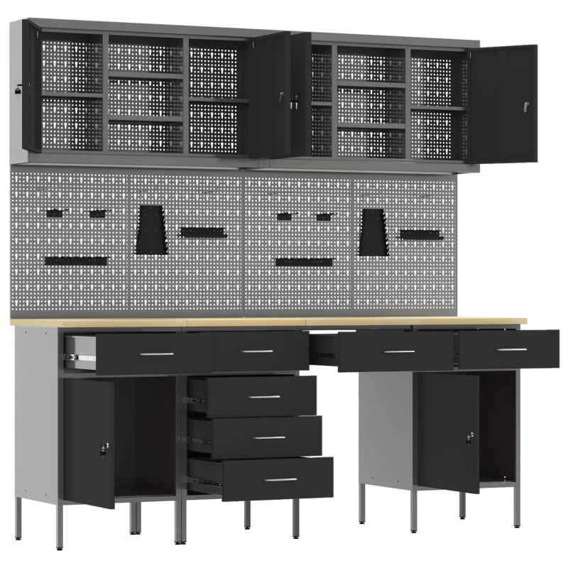 Szafka robocza 10 pcs Czarny Drewno inżynieryjne i stal