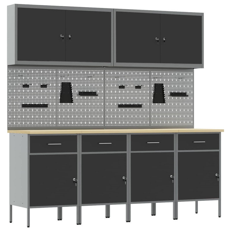 Szafka robocza 10 pcs Czarny Drewno inżynieryjne i stal