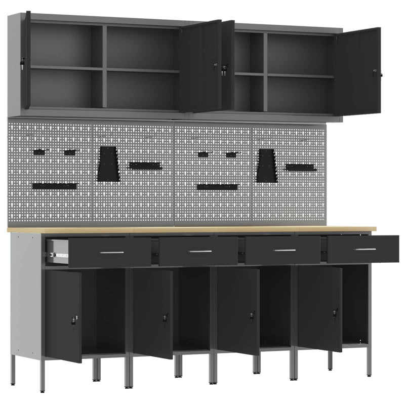 Szafka robocza 10 pcs Czarny Drewno inżynieryjne i stal