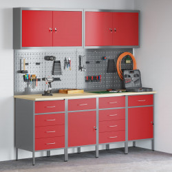 Szafka robocza 10 pcs Czerwony Drewno inżynieryjne i stal