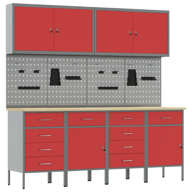 Szafka robocza 10 pcs Czerwony Drewno inżynieryjne i stal