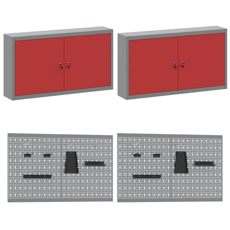 Szafka robocza 10 pcs Czerwony Drewno inżynieryjne i stal