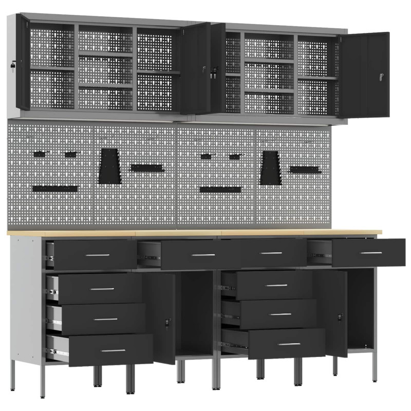 Szafka robocza 10 pcs Czarny Drewno inżynieryjne i stal