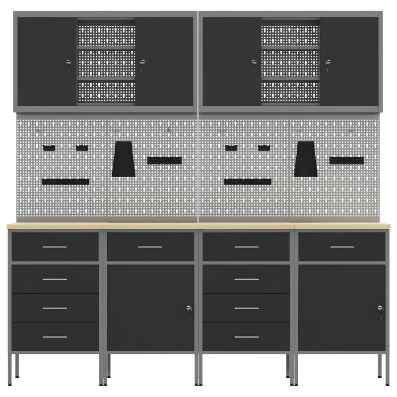 Szafka robocza 10 pcs Czarny Drewno inżynieryjne i stal