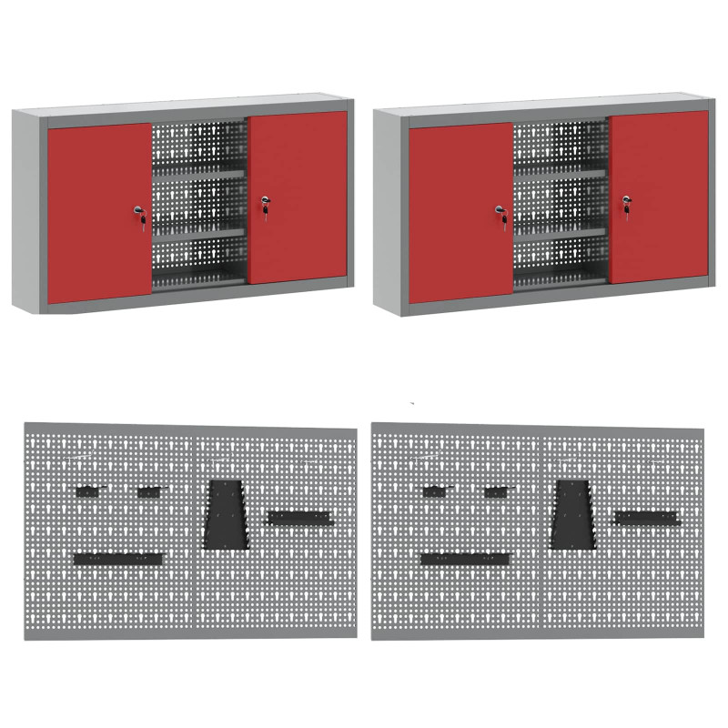 Szafka robocza 10 pcs Czerwony Drewno inżynieryjne i stal