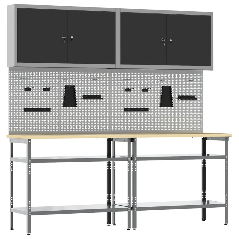 Zestaw stołu warsztatowego z półką 8 pcs Czarny i szary