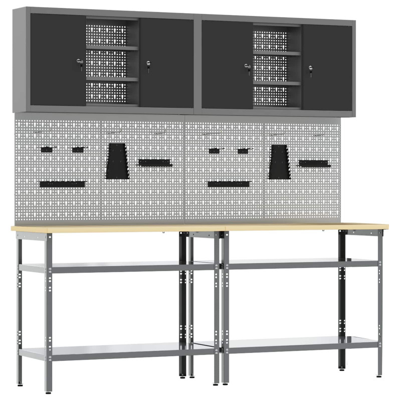 Zestaw stołu warsztatowego z półką 8 pcs Czarny i szary