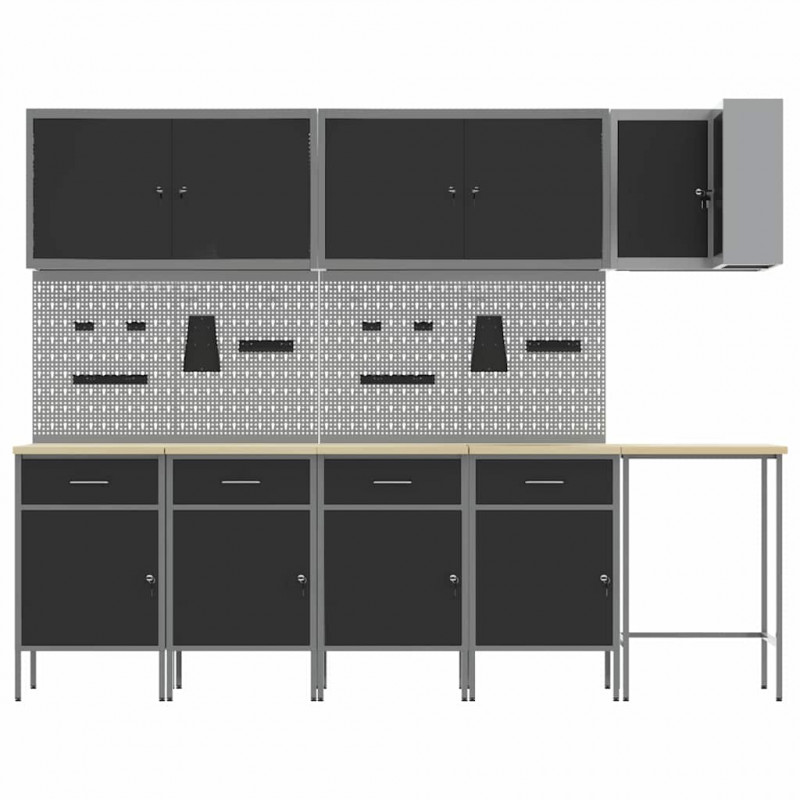 Zestaw szafek roboczych z szufladą 12 pcs Czarny i szary