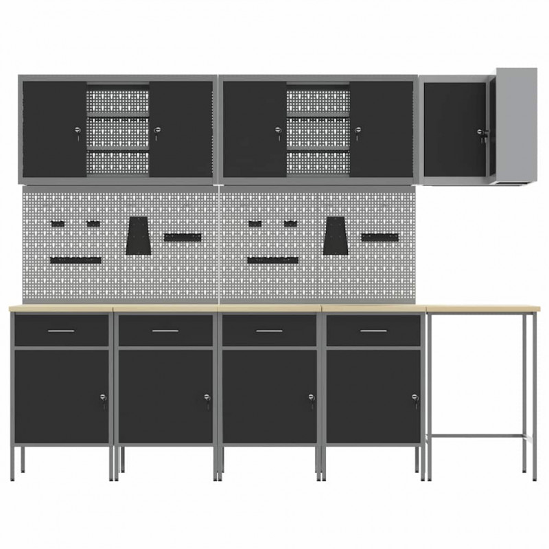 Zestaw szafek roboczych z szufladą 12 pcs Czarny i szary