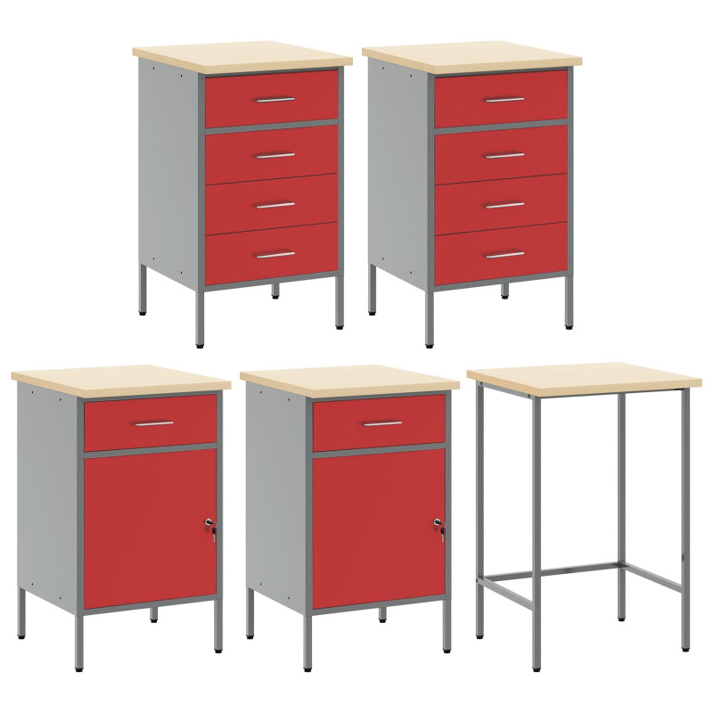 Zestaw szafek roboczych z szufladą 12 pcs Czerwony i Szary