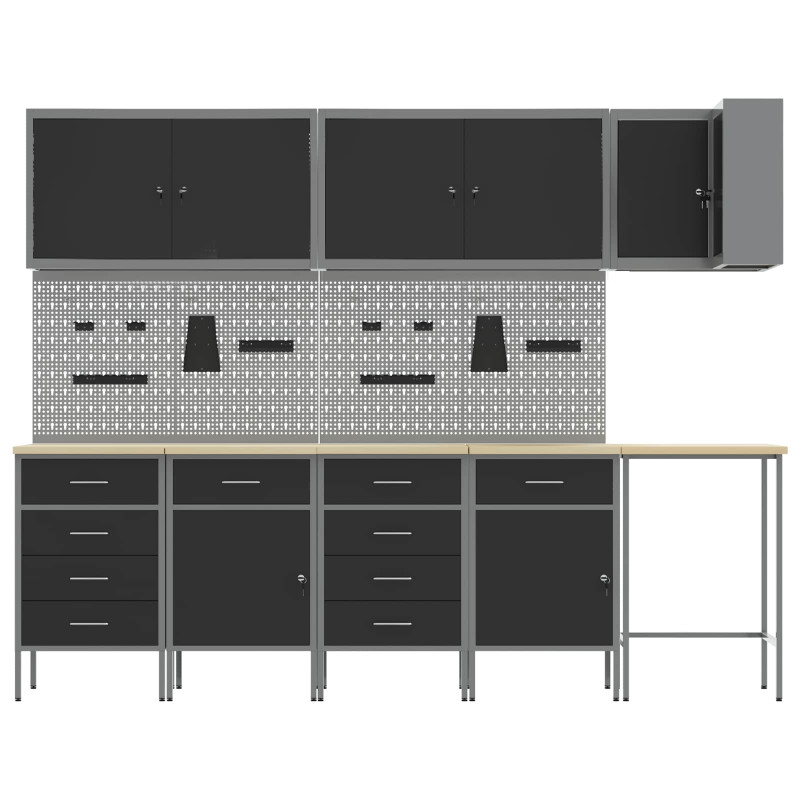 Zestaw szafek roboczych z szufladą 12 pcs Czarny i szary