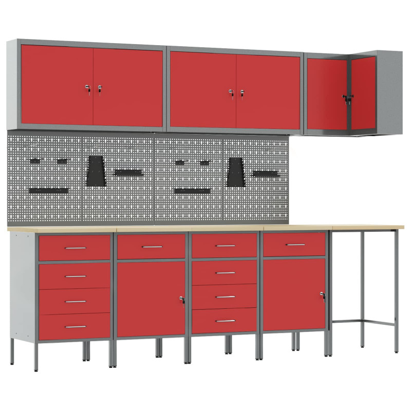 Zestaw szafek roboczych z szufladą 12 pcs Czerwony i Szary