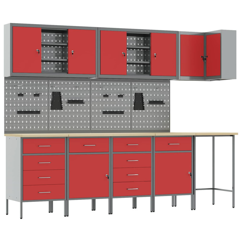 Zestaw szafek roboczych z szufladą 12 pcs Czerwony i Szary