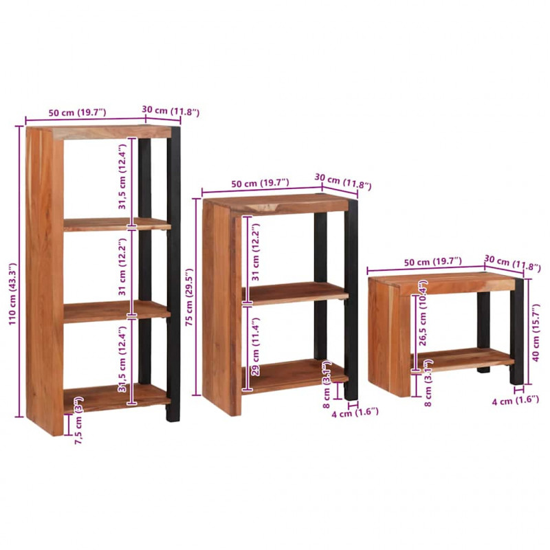 Półka na książki 3 pcs Brązowy 50 x 30 x 110 cm