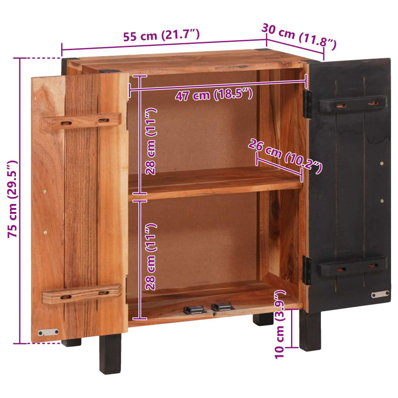 Bufet 3 pcs Brązowy 55 x 30 x 75 cm Lite Drewno Akacji