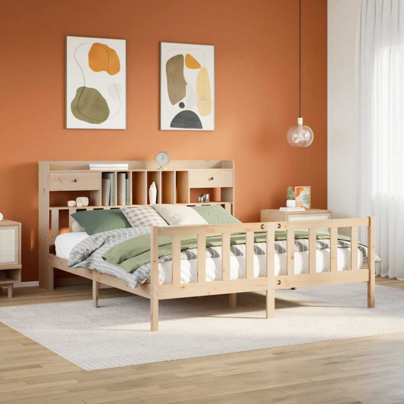 Łóżko z regałem, bez materaca, 180x200 cm, lite drewno sosnowe
