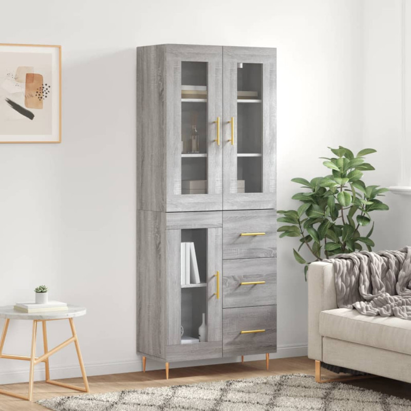 Witrynka szary dąb sonoma 69,5x34x180cm materiał drewnopochodny