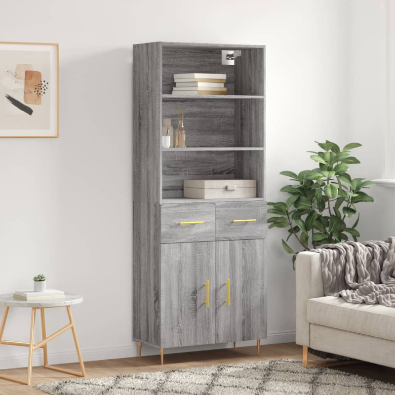 Witrynka szary dąb sonoma 69,5x34x180cm materiał drewnopochodny