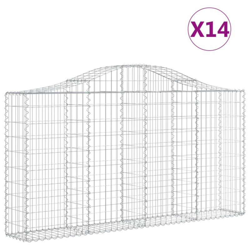 Kosze gabionowe, 14 szt, 200x30x100/120cm, galwanizowane żelazo