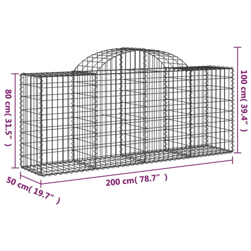 Kosze gabionowe, 10 szt, 200x50x80/100 cm, galwanizowane żelazo